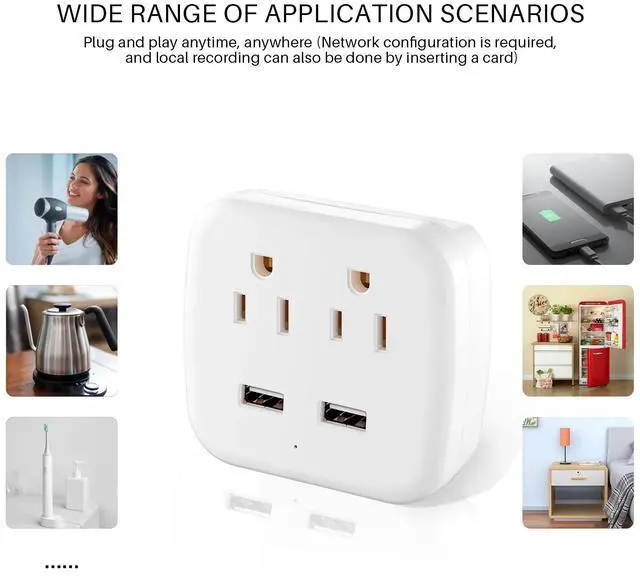Alt view image 6 of 7 - Aiacmea WiFi Mini Camera 1080P HD  Wall Outlet Camera with Motion Detection, Cloud & SD Storage, Dual AC Plug Outlets & USB Charging Ports  Indoor Monitoring for Home, Office, and More
