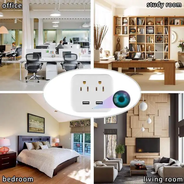 Alt view image 7 of 7 - Aiacmea WiFi Mini Camera 1080P HD  Wall Outlet Camera with Motion Detection, Cloud & SD Storage, Dual AC Plug Outlets & USB Charging Ports  Indoor Monitoring for Home, Office, and More