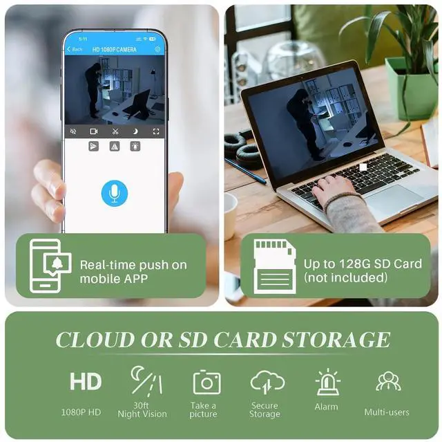 Alt view image 2 of 7 - WiFi mini Wall-Mounted Camera, 1080P HD, Supports Remote Monitoring and Motion Detection, Multi-Functional Home Security Camera