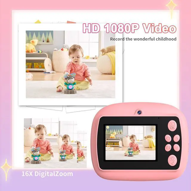 Alt view image 3 of 6 - Kids Camera Instant Print, Christmas Birthday Gifts for Kids Age 3-12, Selfie Digital Camera with 1080P Videos,Toddler Portable Travel Camera Toy for 4 5 6 7 8 9 Year Old Boys