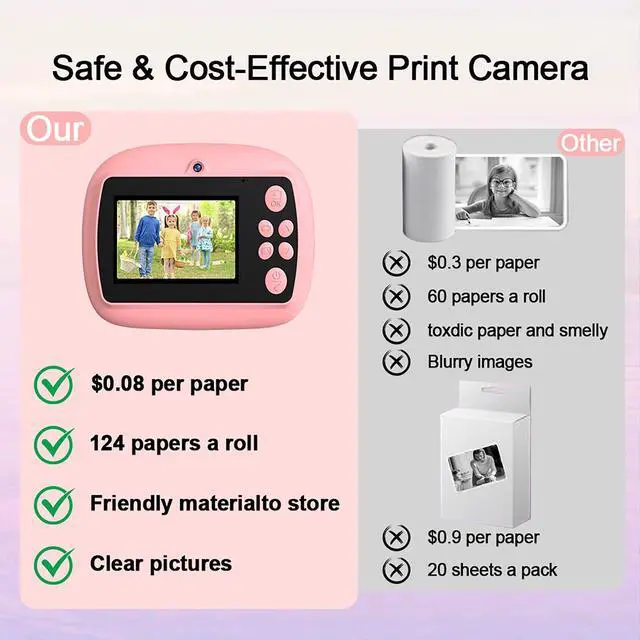 Alt view image 2 of 6 - Kids Camera Instant Print, Christmas Birthday Gifts for Kids Age 3-12, Selfie Digital Camera with 1080P Videos,Toddler Portable Travel Camera Toy for 4 5 6 7 8 9 Year Old Boys