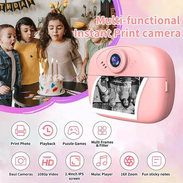 Alt view image 4 of 6 - Kids Camera Instant Print, Christmas Birthday Gifts for Kids Age 3-12, Selfie Digital Camera with 1080P Videos,Toddler Portable Travel Camera Toy for 4 5 6 7 8 9 Year Old Boys