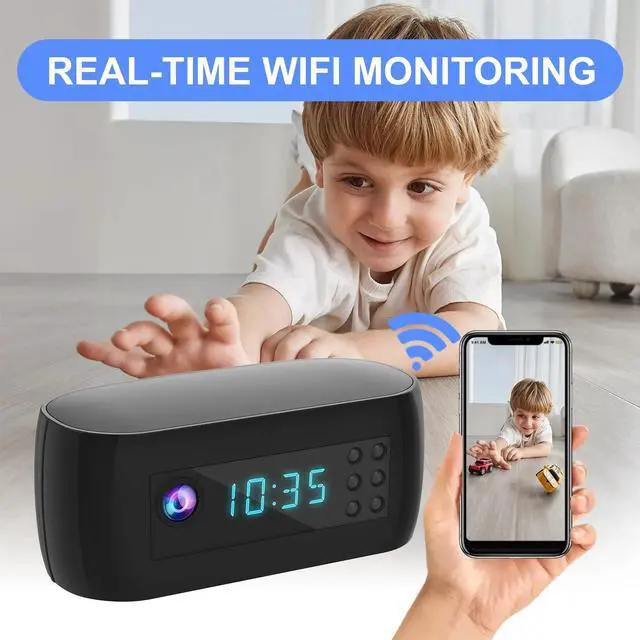 Alt view image 4 of 6 - 1080P Mini Camera Clock HD Alarm Clock WIFI Surveillance Home Camera with Night Vision Motion Detection
