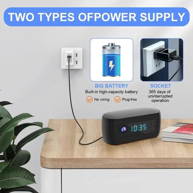 Alt view image 2 of 6 - 1080P Mini Camera Clock HD Alarm Clock WIFI Surveillance Home Camera with Night Vision Motion Detection