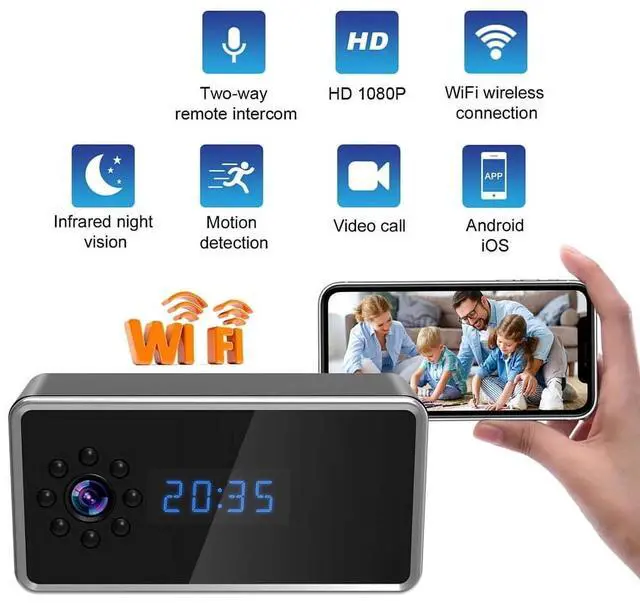 Main image of Mini Alarm Clock Camera Full HD Video 1080P Wireless Wifi Control Infrared Night Vision Home Surveillance Monitor Camera