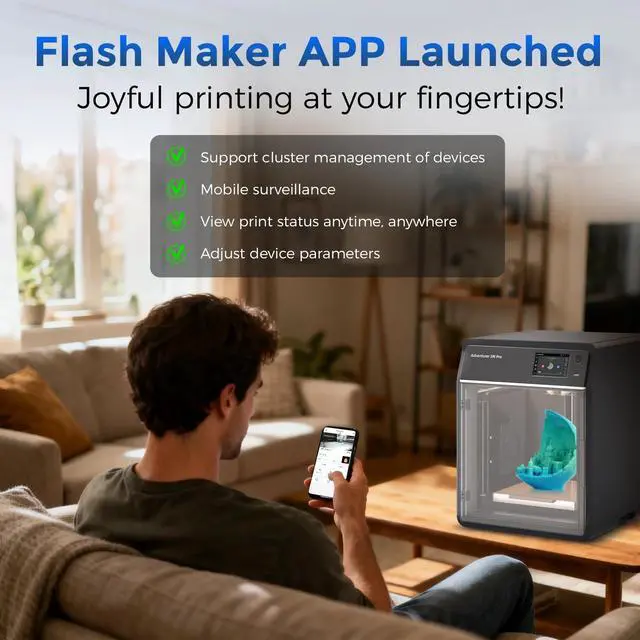 Alt view image 6 of 7 - Flashforge Adventurer 5M Pro High Speed PLA, FLEXIBLE, ABS 3D Printer with Quick-Release Nozzles & 50dB Casing