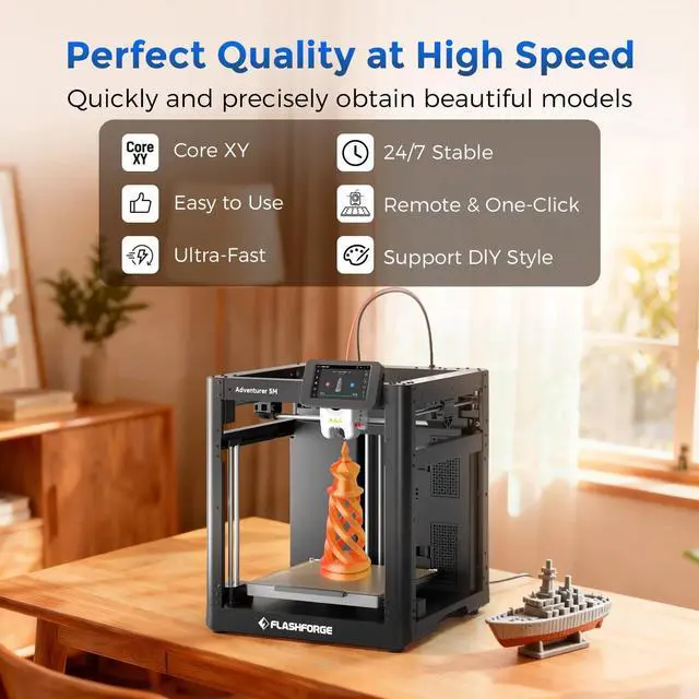 Alt view image 6 of 7 - Flashforge Adventurer 5M 3D Printer, 600mm/s High Speed Printing & Screen, 1 Count, 8.7 x 8.7 x 8.7''