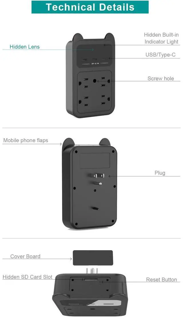 Alt view image 5 of 7 - CAMDUCK HD 2K WiFi Wireless Charger Nanny cam