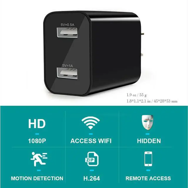 Alt view image 7 of 7 - Nanny Cam Indoor Camera for Home Security Wall Charger WiFi Camera