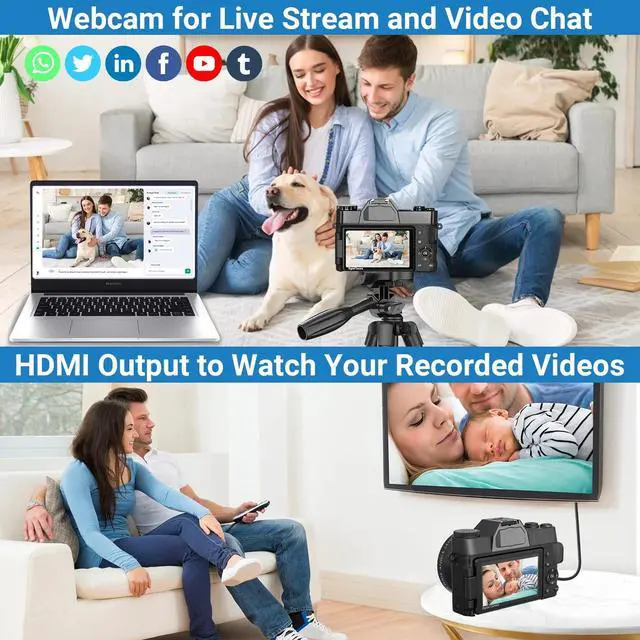 Alt view image 4 of 7 - Digital Camera 6K 64MP Wifi Vlogging Cameras for YouTube 3''180° Flip Screen 16X Zoom 32GB SD Card 52mm Lens Black