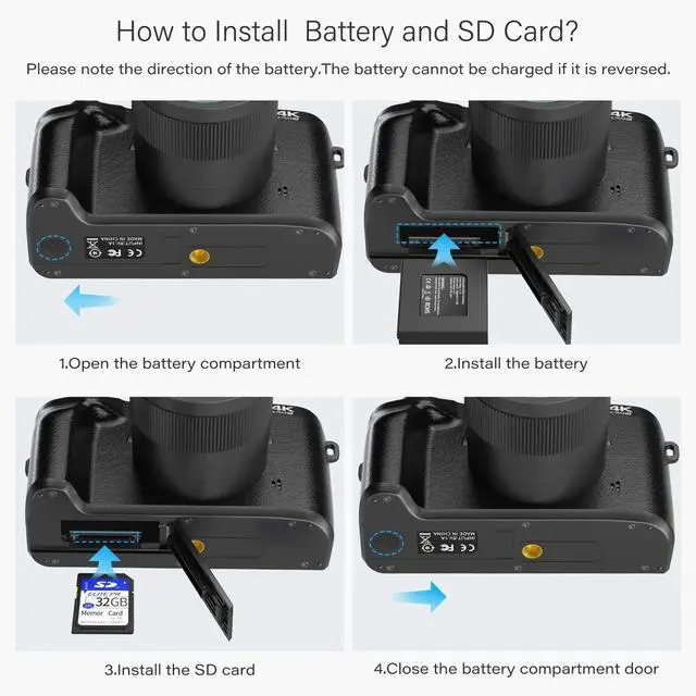 Alt view image 5 of 6 - Digital Camera for Photography 4k 64MP WiFi 4.0'' Touch Screen Dual Lens Vologging Cameras for YouTube with 32GB SD Card 3000mAH Battery Black