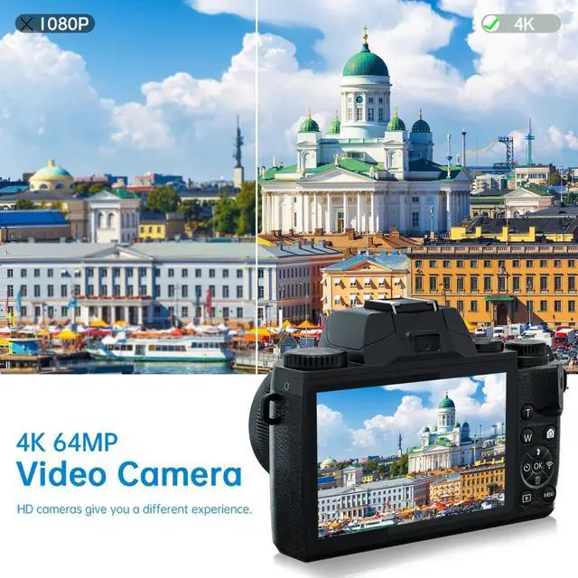 Alt view image 6 of 6 - Digital Camera for Photography 4k 64MP WiFi 4.0'' Touch Screen Dual Lens Vologging Cameras for YouTube with 32GB SD Card 3000mAH Battery Black