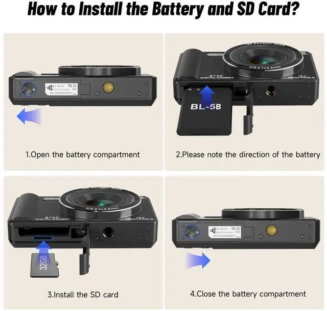 Alt view image 4 of 7 - Digital Camera 5K 75MP Dual Camera for Youtube 2.8'' Vlogging Cameras 16X Digital Zoom 32GB Card Mini Cameras for Teens Black