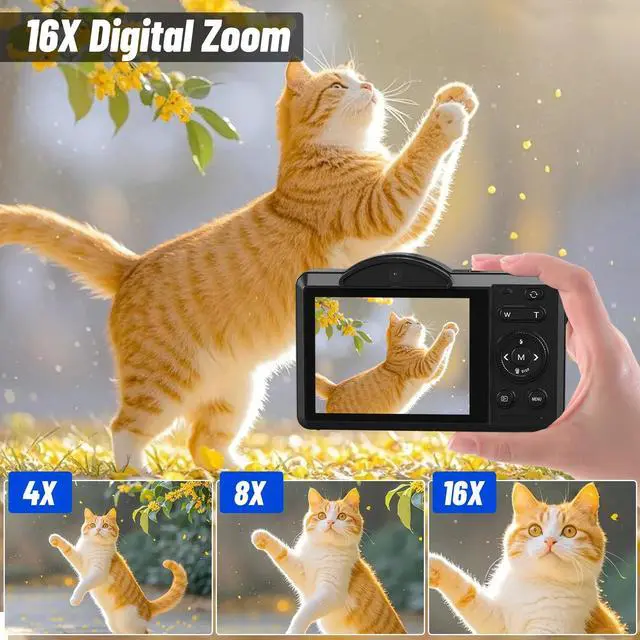 Alt view image 5 of 7 - Digital Camera 5K 75MP Dual Camera for Youtube 2.8'' Vlogging Cameras 16X Digital Zoom 32GB Card Mini Cameras for Teens Black