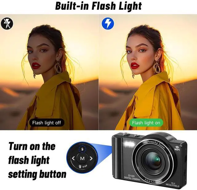 Alt view image 6 of 7 - Digital Camera 5K 75MP Dual Camera for Youtube 2.8'' Vlogging Cameras 16X Digital Zoom 32GB Card Mini Cameras for Teens Black