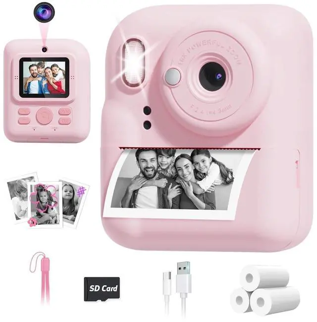 Main image of Seckton Dual-Lens Instant Print Camera for Kids, 1080P Digital Camera with 1300mAh Battery, Creative Birthday Gifts for Girls Age 3-12 Pink