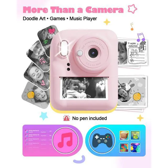 Alt view image 4 of 6 - Seckton Dual-Lens Instant Print Camera for Kids, 1080P Digital Camera with 1300mAh Battery, Creative Birthday Gifts for Girls Age 3-12 Pink