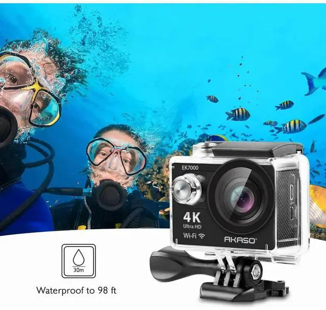 Alt view image 5 of 7 - AKASO EK7000 4K Ultra HD Action Camera, 30fps, 170° Wide Angle, Waterproof up to 98ft, Wifi, Remote Control