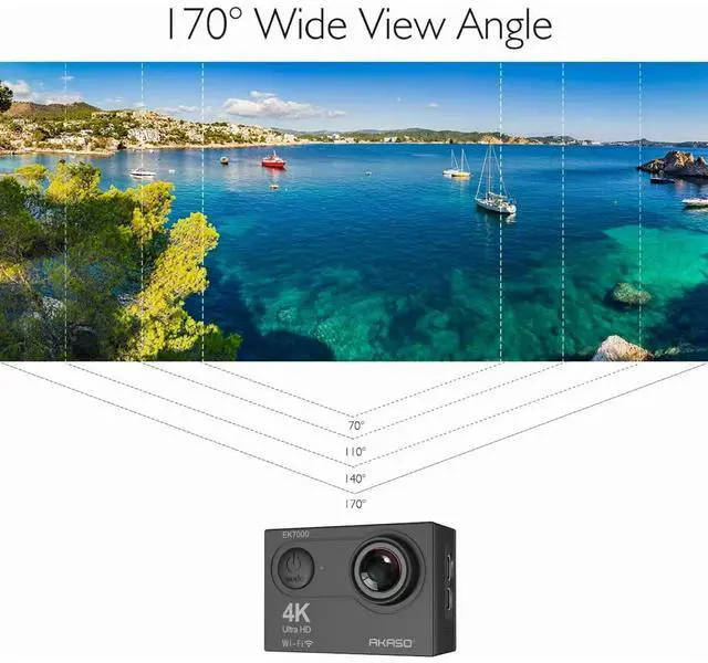 Alt view image 4 of 7 - AKASO EK7000 4K Ultra HD Action Camera, 30fps, 170° Wide Angle, Waterproof up to 98ft, Wifi, Remote Control