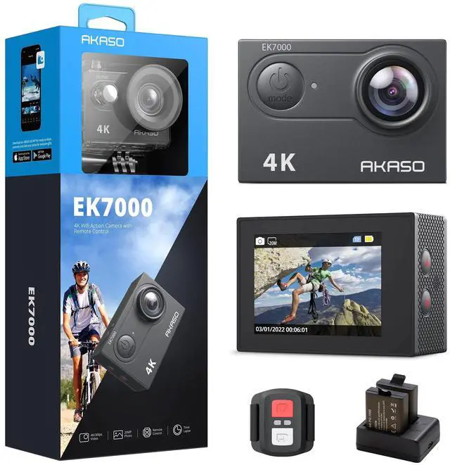 Main image of AKASO EK7000 4K Ultra HD Action Camera, 30fps, 170° Wide Angle, Waterproof up to 98ft, Wifi, Remote Control