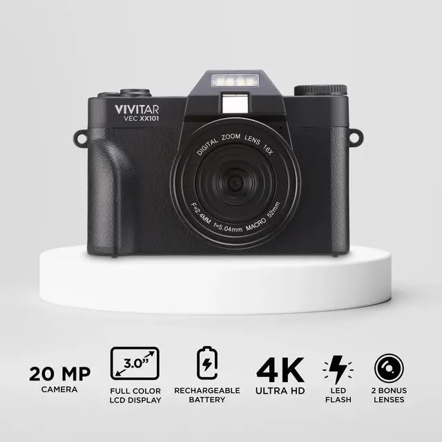 Alt view image 4 of 6 - 4K Digital Camera, 8x Digital Zoom, 3" LED Display, Bonus Macro Lens, Included SD Card