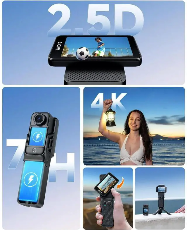 Alt view image 2 of 7 - C400 3 in 1 Vlogging Camera Combo, 4K Pocket Handheld Camera, 7H Power, 6-Axis Stabilization Action Camera, 2.29''Touch Screen, Waterproof Body Cam for Travel Vlog and YouTube Live Streaming