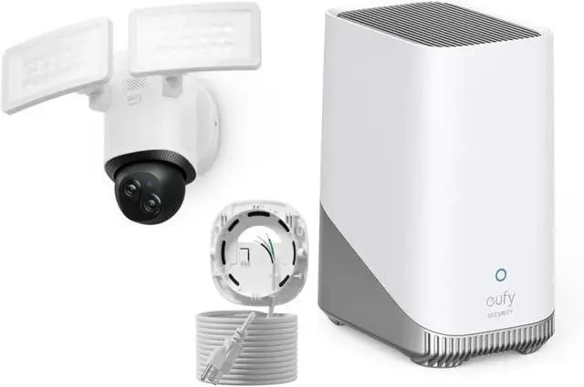 Main image of eufy Outdoor Floodlight Camera E340 20ft AC Cable 360° PTZ Dual Cam HomeBase 3