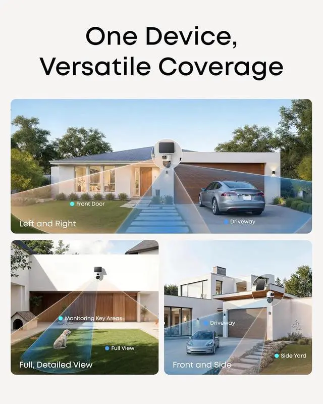 Alt view image 7 of 7 - eufy eufyCam S4 Solar Camera Wireless Outdoor Triple Lens Bullet-PTZ Cam 2 Cam