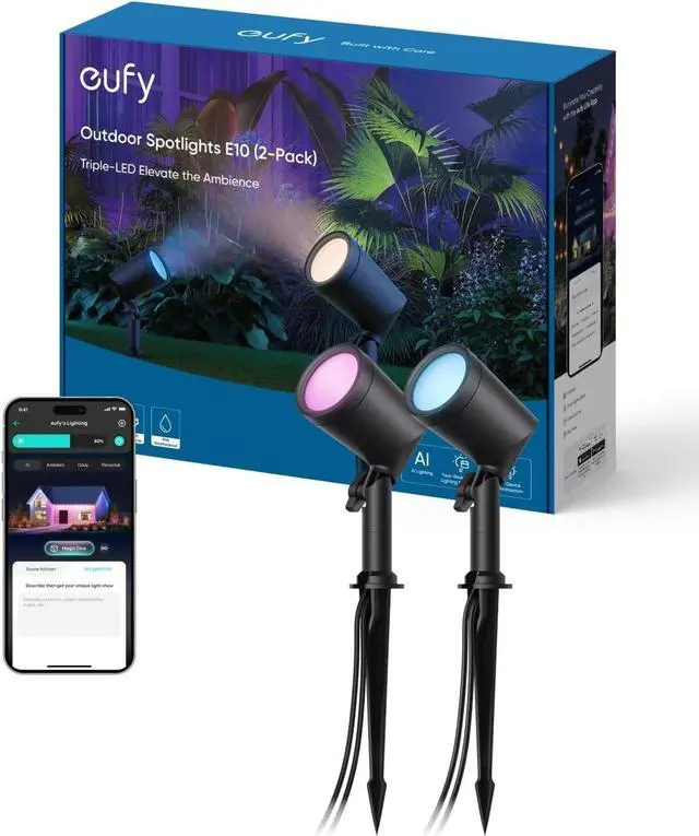 Main image of eufy Outdoor Spotlights E10 Smart AI RGBWW LED Landscape Light w/ Alexa (Wired)