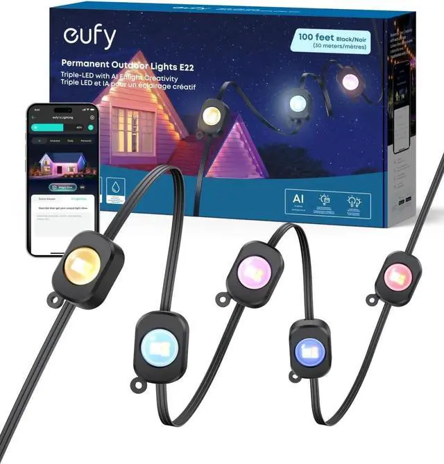 Main image of eufy Permanent Outdoor Lights E22 100ft 60 Triple-LED Lights IP67 Waterproof