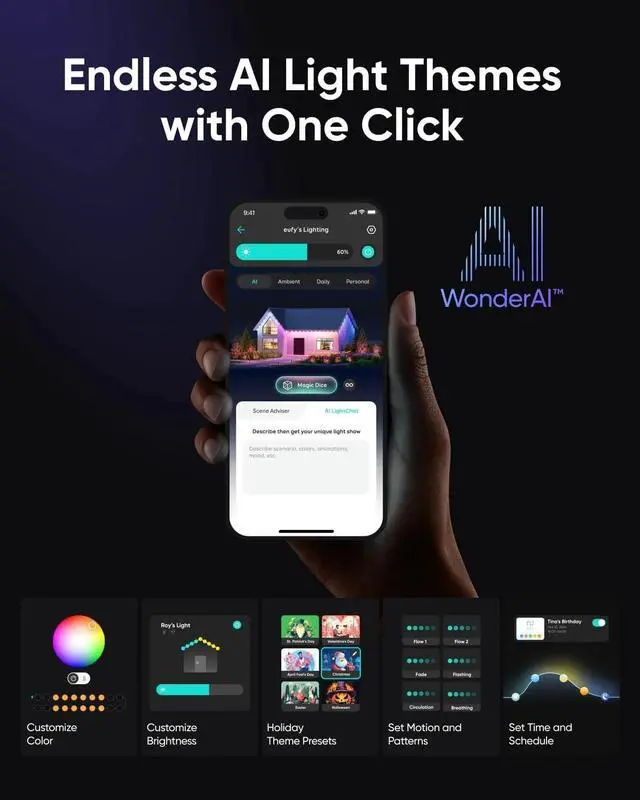 Alt view image 2 of 7 - eufy Permanent Outdoor Lights E22 100ft 60 Triple-LED Lights IP67 Waterproof