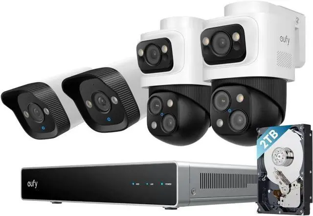 Main image of eufy PoE NVR Security Camera System S4, 2 Bullet-PTZ Cams, 2 Bullet Cams, 360°