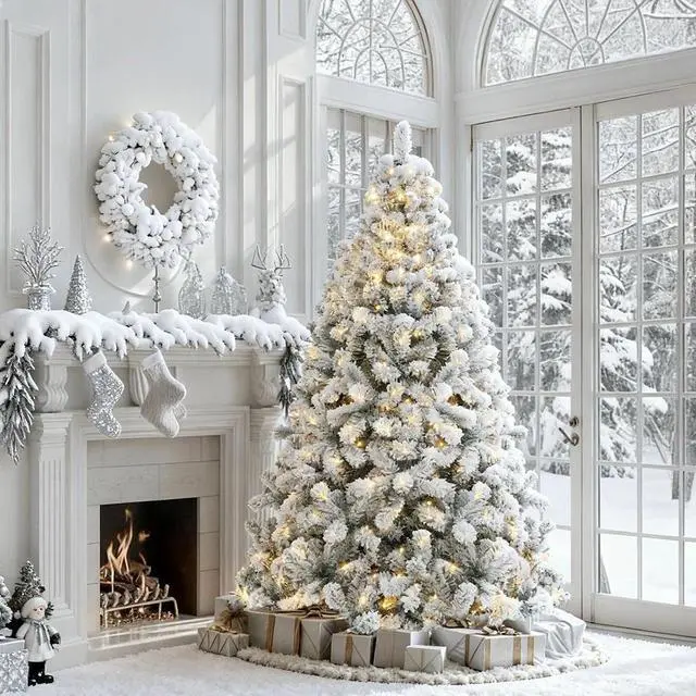 Main image of NOVAROOT 6ft Prelit Snow Flocked Artificial Full Christmas Tree with Sturdy Base