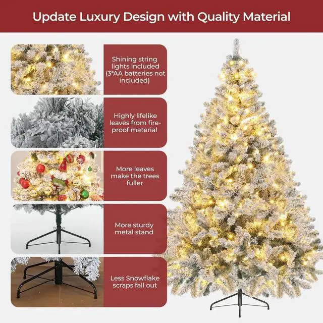 Alt view image 6 of 7 - NOVAROOT 6ft Prelit Snow Flocked Artificial Full Christmas Tree with Sturdy Base