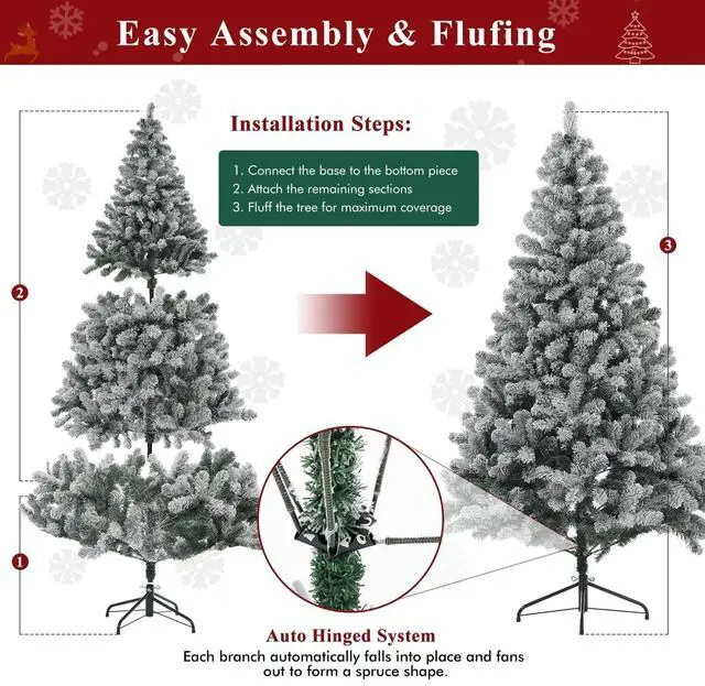 Alt view image 7 of 7 - NOVAROOT 6ft Prelit Snow Flocked Artificial Full Christmas Tree with Sturdy Base
