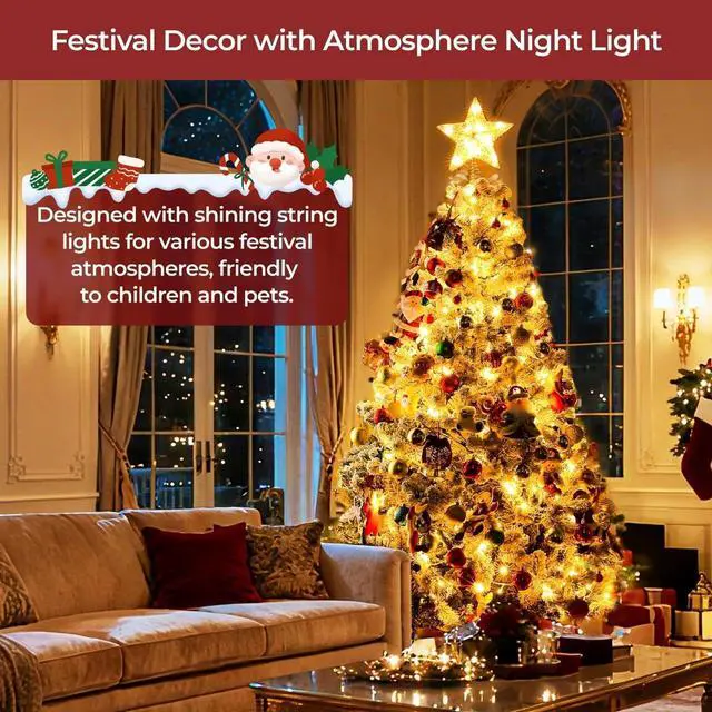 Alt view image 3 of 7 - NOVAROOT 6ft Prelit Snow Flocked Artificial Full Christmas Tree with Sturdy Base