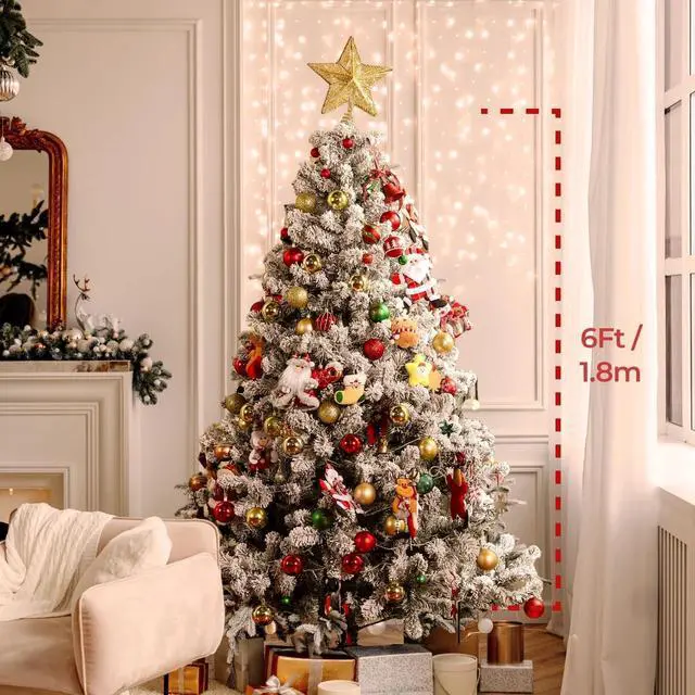 Alt view image 2 of 7 - NOVAROOT 6ft Prelit Snow Flocked Artificial Full Christmas Tree with Sturdy Base