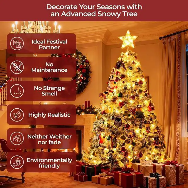 Alt view image 5 of 7 - NOVAROOT 6ft Prelit Snow Flocked Artificial Full Christmas Tree with Sturdy Base