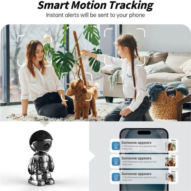 Alt view image 5 of 7 - Indoor Camera Robot, 2k 5g/2.4ghz WiFi Pet Robot Cam with Phone App EseeCloud, 360 PTZ Nanny Cam Dog Cam with Audio/Video, Spy Camera 2-Way Audio Motion Tracking 7/24 Night Vision