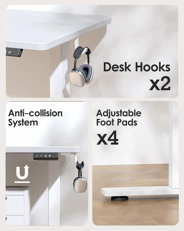 Alt view image 5 of 7 - TIQLAB Electric Standing Desk, Adjustable Height Stand up Desk, 55 * 28 Inches Sit Stand Home Office Table with Splice Board, White