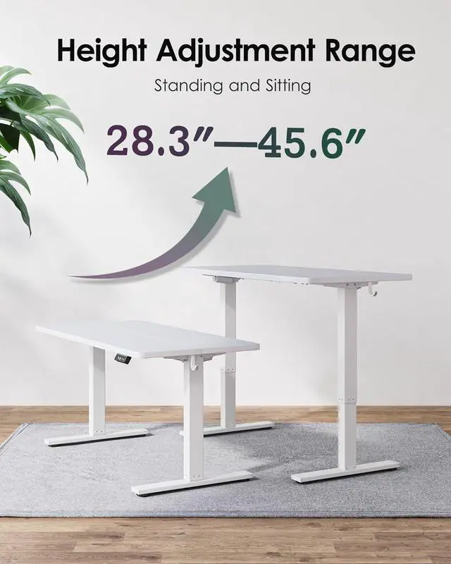 Alt view image 6 of 7 - TIQLAB Electric Standing Desk, Adjustable Height Stand up Desk, 55 * 28 Inches Sit Stand Home Office Table with Splice Board, White
