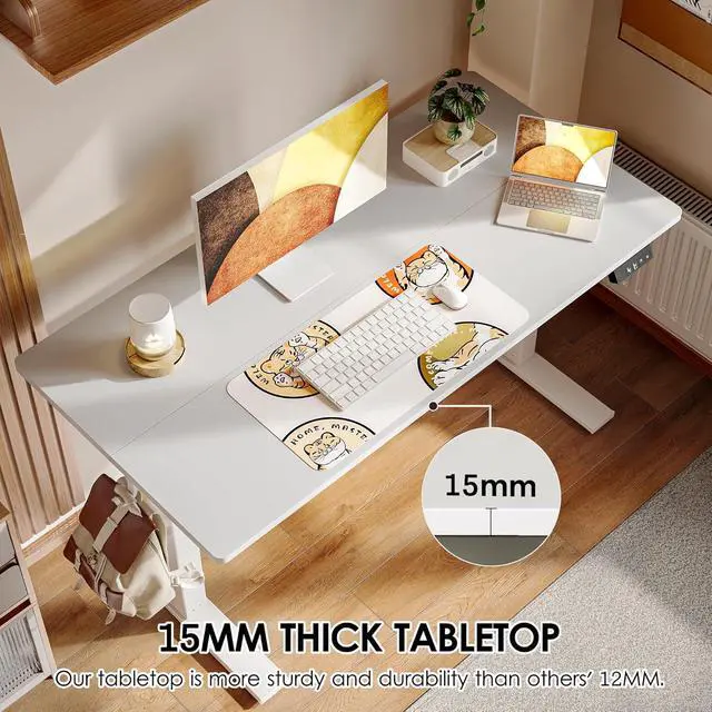 Alt view image 7 of 7 - TIQLAB Electric Standing Desk, Adjustable Height Stand up Desk, 55 * 28 Inches Sit Stand Home Office Table with Splice Board, White