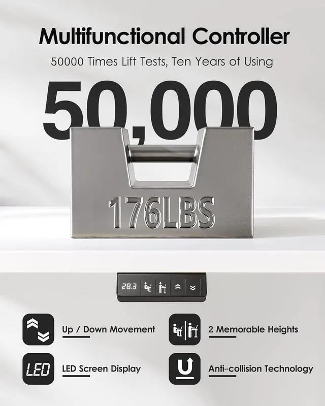 Alt view image 2 of 7 - TIQLAB Electric Standing Desk, Adjustable Height Stand up Desk, 55 * 28 Inches Sit Stand Home Office Table with Splice Board, White