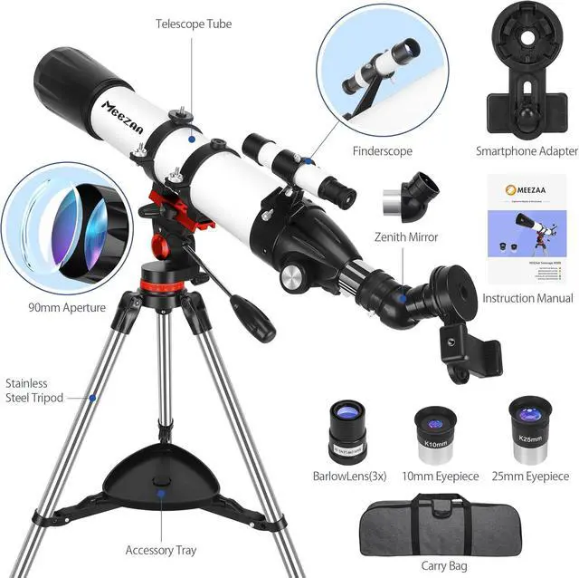 Alt view image 3 of 7 - Telescope, Telescope for Adults High Powered Professional, 90mm Aperture 800mm Refractor Telescopes for Astronomy Beginners Fully Multi-Coated with AZ Mount Tripod & Phone Adapter & Carry Bag