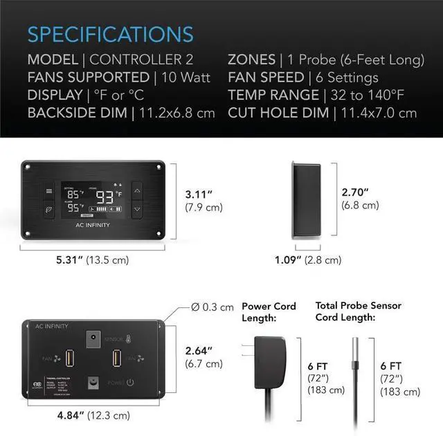 Alt view image 6 of 7 - AC Infinity AIRPLATE T9, Quiet Cooling Fan System 18" with Thermostat Control, for Home Theater AV Cabinets