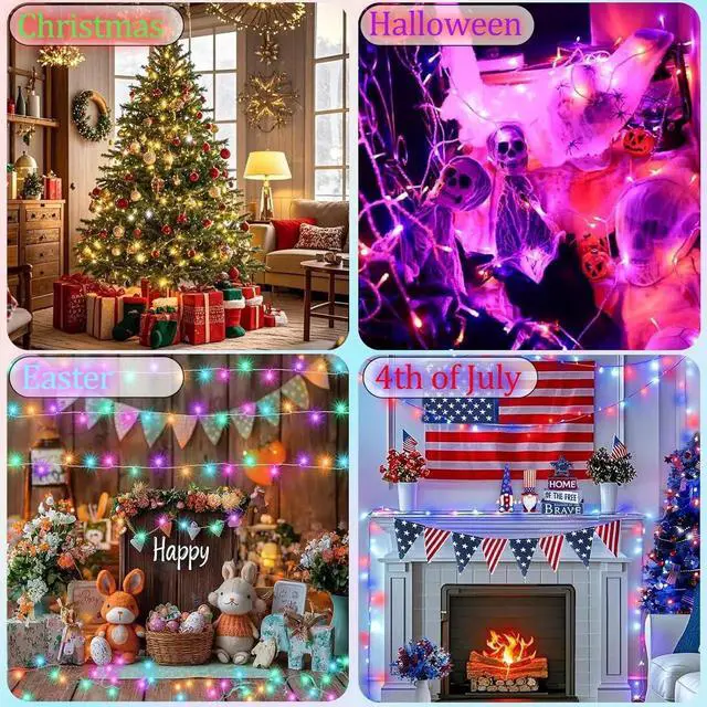 Alt view image 3 of 7 - Color Changing Christmas String Lights with Remote, 34 Colors 66FT 200LED Halloween String Lights Outdoor Decoration, Indoor Connectable Fairy Lights Plug in for Xmas Tree Thanksgiving Decoration