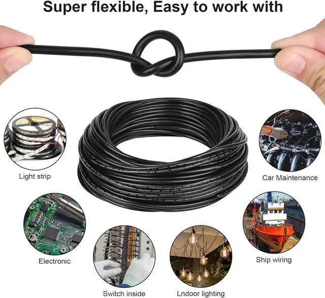 Alt view image 6 of 7 - 14 Gauge Electrical Wire 2 Conductor,14 AWG Electrical Wire Stranded PVC Cord Oxygen-Free Copper Cable,50FT 2 Core Flexible Extension Power Cord for Auto Cord for LED Lamp Lighting Strips Automotive