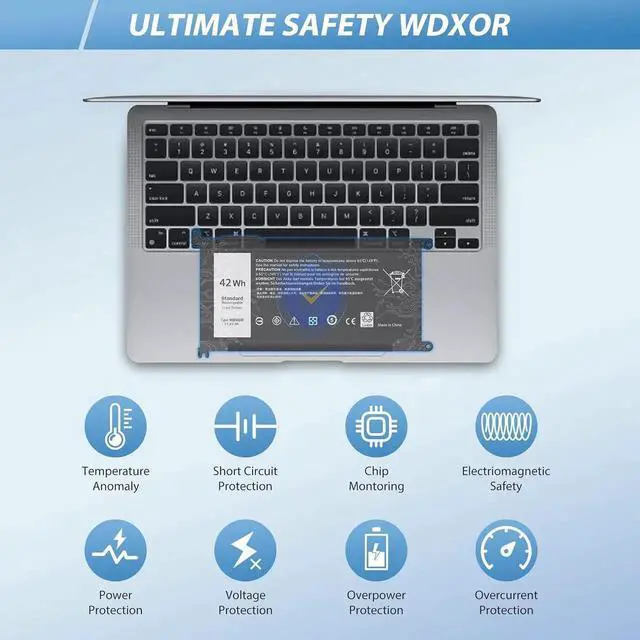 Alt view image 4 of 7 - WDX0R Laptop Battery for dell Inspiron 15 5000 7000 5368 5378 5379 5567 5579 5580 5765 5767 5770 5775 7560 7570 17 5765 5767 5775 13 5378 5368 7375 7368 7378 Series Vostro WDXOR 5468 5568 P69G 3CRH3