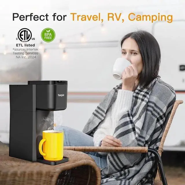 Alt view image 7 of 7 - Mini Single Serve Coffee Maker Hot & Iced, K Cup/Ground, 614oz, Travel/Home