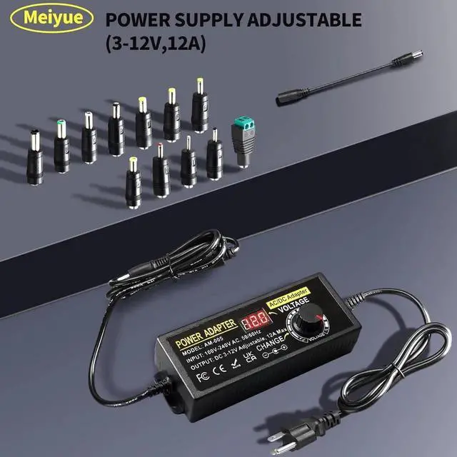 Alt view image 3 of 7 - Universal Power Supply Adjustable 3V~12V 12A 144W Variable Switching Power Adapter 100V-240V AC to DC Converter Transformer with 14 Tips&Polarity Converter,LED Voltage Display3V4V5V6V7V8V9V10V11V12V